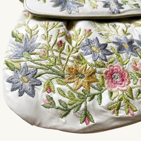 Vintage 50s Marheta Floral Embroidered Vinyl Shoulder Bag - Picture 3 of 15